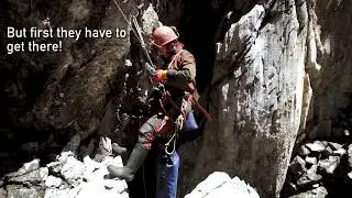 Team work with 18 volt hammer drill from Bosch in one of the deepest caves in Europe