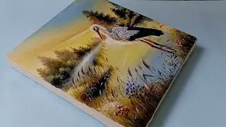 Painting A Stork bird 🕊️ In  Beautiful Morning 🌄 //Acrylic painting In Easy Way