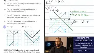 Big Ideas Math [IM3]: 2.2 -Transformations of Linear & Abs. Value Functions (Lecture & Problem Set)