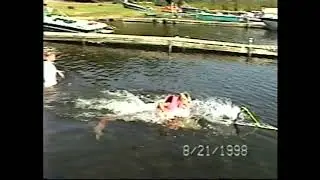 Vinny and Mom Waterskiing; Trevor Kneeboarding at Cabin