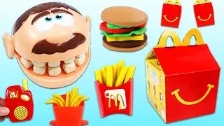Cooking Mr. Play Doh Head a McDonalds Hamburger Meal!