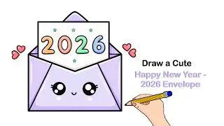 Cute Envelope Drawing ✨ New Year 2026 Step by Step | Simple Envelope Drawing 💜 Happy New Year 2026 ✨