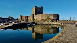 4k Drone video of Carrickfergus Castle Northern Ireland