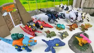 Let's Review dinosaurs Robot Mozasaur, Triceratop, stegosaur, parasaurolopus, Velociraptor, T-Rex 57