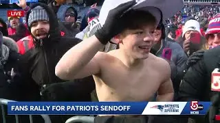 Patriots fans brave the cold, some shirtless, to send off Patriots to Super Bowl