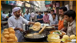 GUJRANWALA DESI NASHTA AT 45 YEARS OLD HALWA PURI MAKING SHOP, | LOCAL STREET FOOD AT GUJRANWALA