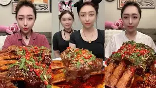 Mukbang Challenge:Eat spicy 🥵🔥 rib belly boil #mukbang #yummy #delicious 