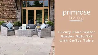 'Peony' Luxury Rattan 4 Seater Garden Sofa Set with Coffee Table in Pebble by Primrose Living