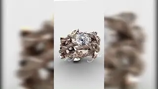 Nature Inspired Rose Gold Wedding Ring, Leaf & Vine Bridal Set ADLR20S