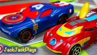Marvel Hot Wheels Toy UNBOXING | Captain America & Iron Man! Disney Cars Toys | JackJackPlays