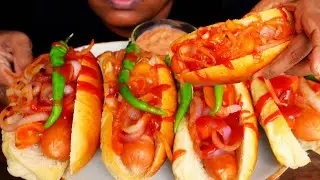 Eating HOT DOGS 🔥 🌭 + Spicy Peppers 🌶️ | Realistic ASMR Mukbang