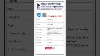 NIOS Recruitment 2025 | 32 Vacancies #shorts #freejobhelp