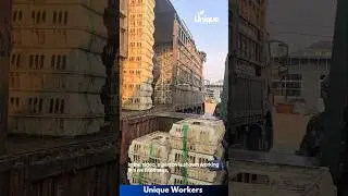 Chicken transportation: stacking up crates- The workers do their job perfectly || #machine #shorts