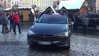 TESLA X Christmas light show easter egg in center Praha