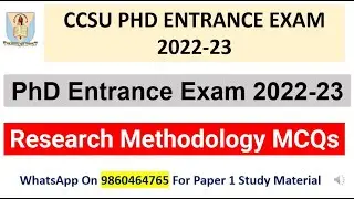 CCSU PhD Entrance Exam Form 2022 | Research Methodology MCQs | CCSU PhD Entrance Exam 2022-23
