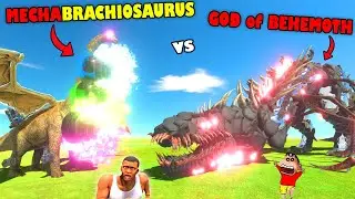 MECHA BRACHIOSAURUS vs GOD OF BEHEMOTH in Animal Revolt Battle Simulator with SHINCHAN and CHOP