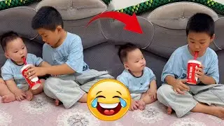 Brother: Give me a sip, bro! Why do you keep holding it to my mouth then take it away?