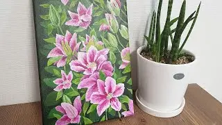 Clematis Flower Painting | Flower Painting | Acrylic painting Step by Step ⭐039