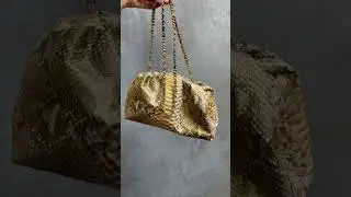 Pouch bag in gold. Genuine python skin. Shop online via link in bio #bag #bags #goldbag #clutch