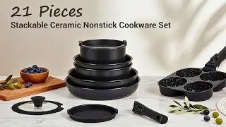 Ammeloo 21-Piece Ceramic Pots and Pans Set Non Stick | Best Ceramic Pots and Pans Set Non Stick