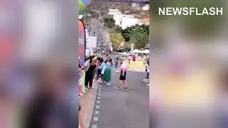 Woman Walks Out Onto Cycle Track, Knocking Over Sprinting Frontrunner And Herself