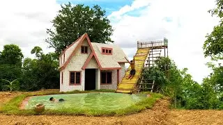 Building The Most Beautiful Mud Villa With Swimming Pool Underground & Palm Tree Water Slide (full)