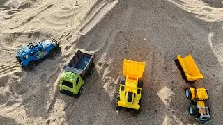 RC Construction Team Filling Sand Pit with RC Truck Inside | Toy Video