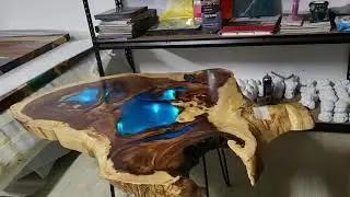 A Coffee Table with Natural Shape Combined with Epoxy Resin.L1224 xW86/60 xH45cm
