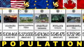 USA vs. EUROPE vs. CANADA: POPULATION Ranked! 🇺🇸🇪🇺🇨🇦