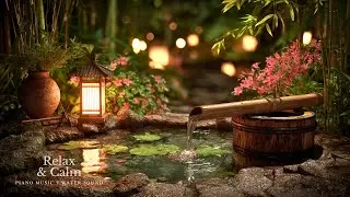 Nature Water Sound for Relaxation🎶Beautiful Piano Music | 自然の音とともに音楽をリラックス バンブーウォーターファウンテン