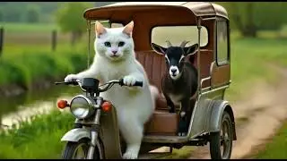 Meow Cat Helping a injured baby Goat
