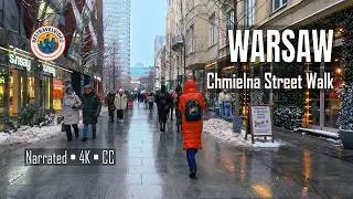 Warsaw Winter Walk 4K | Chmielna Street (Day & Night) | Narrated Tour