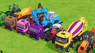 TRANSPORTING EXCAVATOR MIXER TRUCK TRACTORs Backhoe loaders with truck in Game FARMING SIMULATOR 22