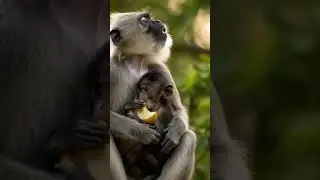 Mother Monkey&rsquo;s Love ❤️ Baby Langur Eating Fruit | Heartwarming #shorts