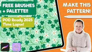 St Patricks Day Shamrock Pattern Illustration in Procreate | Free Brushes and Palette