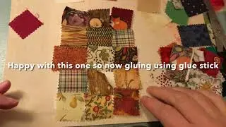 Make a simple fabric collage card using 1 inch squares A Winter Nap Birthday Christmas Get Well Soon