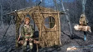 Building A Long Term Shelter In The Woods - Silky Saw - Bushcraft Shelter - Window making (Part 2)