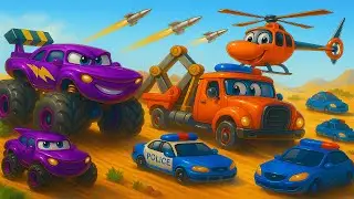 Monster Truck and the Flying Police Cars 🚓 | Desert War | Cartoon Adventure