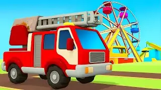 A fire truck puts out a fire, saves a puppy, and helps street vehicles.