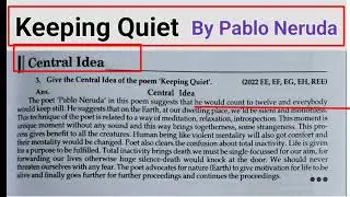 Keeping Quiet Central Idea Class 12th in Hindi || Central Idea in easy word || With explanation ||