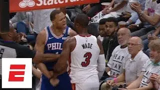 Dwyane Wade and Justin Anderson get into it during Game 3 of 76ers vs. Heat | ESPN