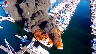 Incredible Drone Video - Fire destroys boats at Everett Marina