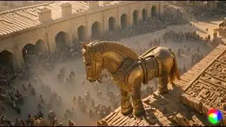 Bird's-eye drone view of the Trojan Horse during the siege of the city of Troy!