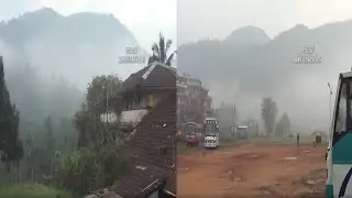 Horanadu fog covered scenery morning Chikmagalur