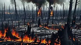 Free Stock Videos - AI animation - a burned forest with burned dead black trees, ashes all over