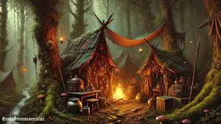 Goblin Camp Ambience | Eerie Forest  & Crackling Fire Sounds | Creepy Music