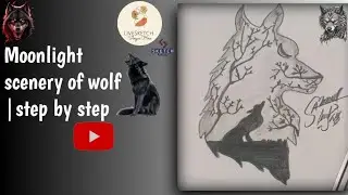 How to draw Scenery of Moonlight  Wolf step by step | Hihi pencil 🐺 #drawing