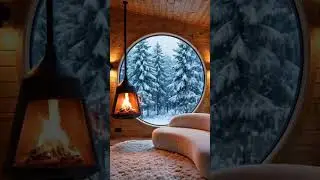 4K Fireplace Snowfall Ambience ❄️ Cozy Winter Cabin | Crackling Fire & Blizzard Sounds #relax #cozy