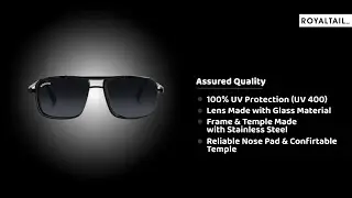 Royaltail Nirvana Unisex Black Square Sunglasses 100% UV Protected | For Men& Women | Royaltail