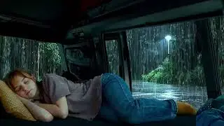 99% Instantly Fall Asleep with Relaxing Rain Sounds on a Camping Car Window - Thunderstorm at Night
